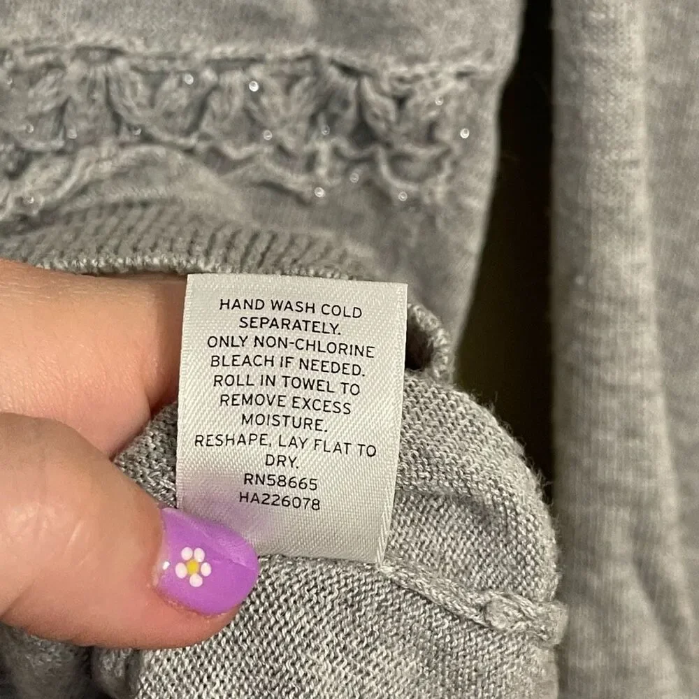 Halogen Womens Grey Silver Beaded Cotton Button up Cardigan Large